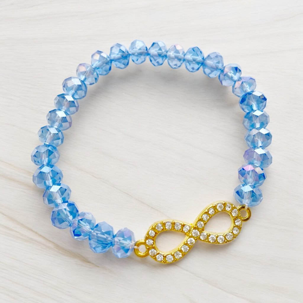 Handmade Blue Faceted Crystal Beaded Bracelet With Gold Crystal Infinity Charm